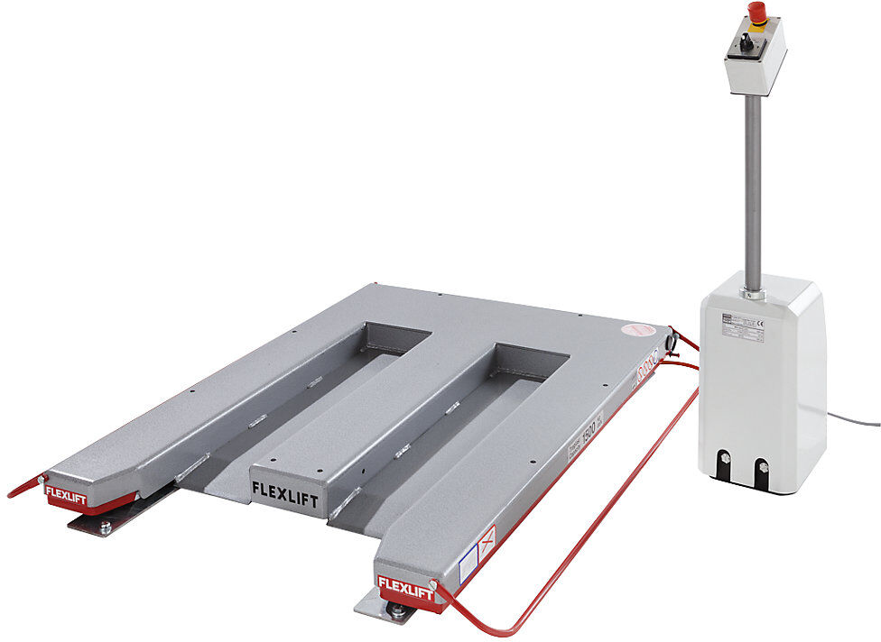 Flachform-Hubtisch, Baureihe E, Tragfähigkeit 1500 kg, LxB 1300 x 910 mm, 230 V Wechselstrom Flexlift