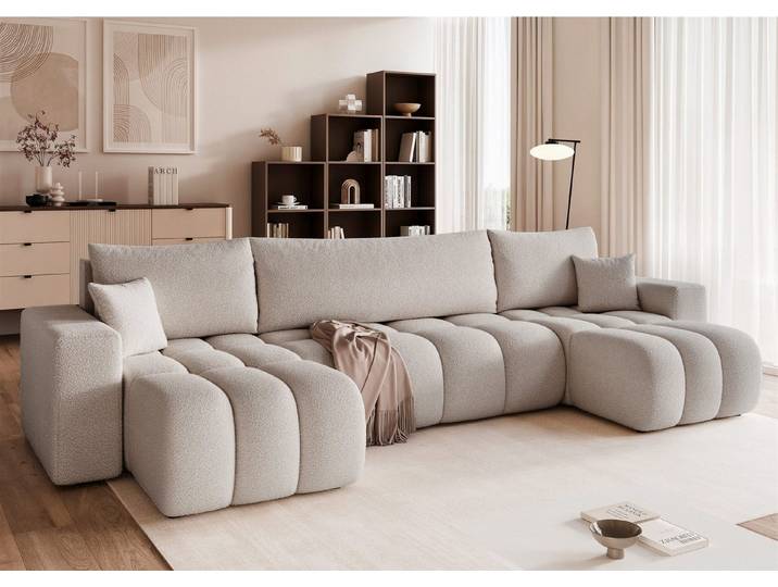 Fun Möbel Wohnlandschaft Schlafsofa ANABEL mit Ottomanen in Stoff, mit Schlaffunktion, Bettkasten, Rücken echt bezogen