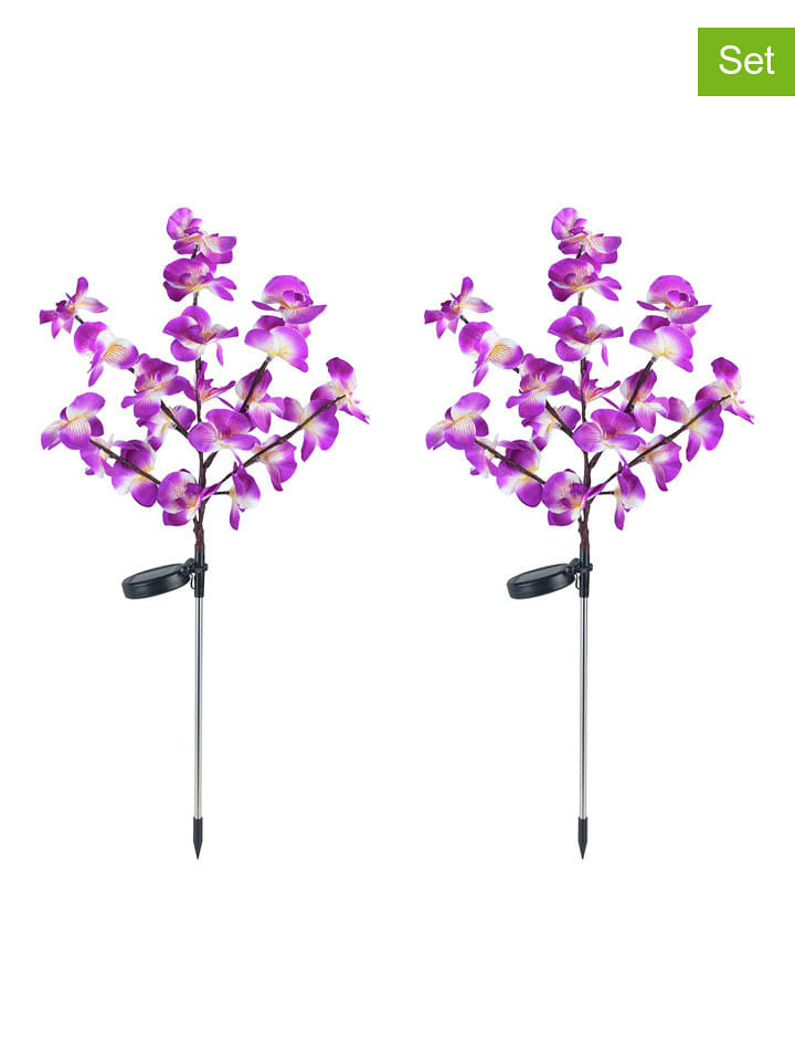 Maximex 2er-Set LED-Solar-Gartenstecker "Orchideen" in Lila - (H)75 cm - onesize