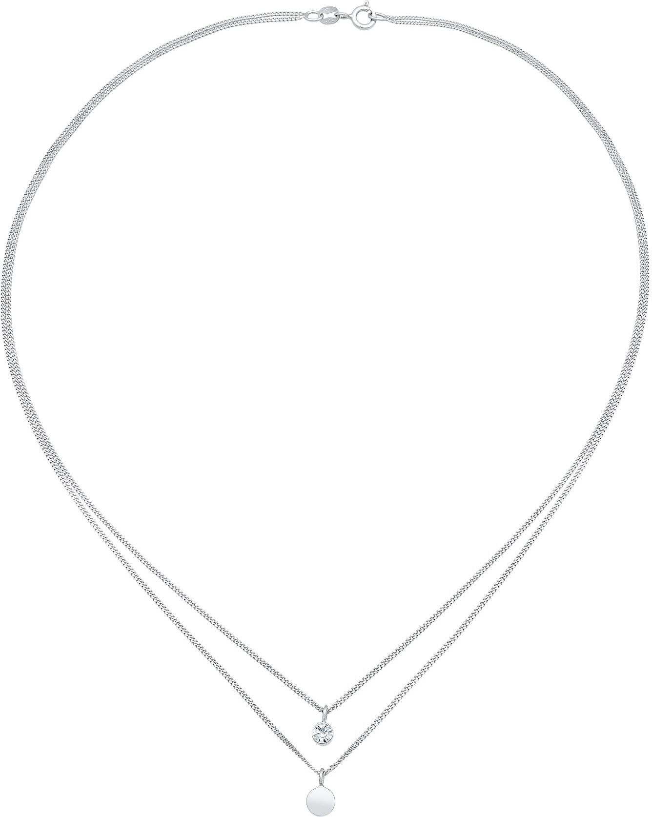 Silberkette ELLI "Halskette Layer Plättchen Kristall 925 Silber" Gr. 50, silber, Halsketten, Damen, 50, Silber 925 (Sterlingsilber), Silberkette