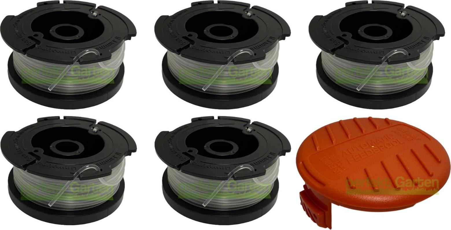 5 spoelen met dop voor Black & Decker BCSTA, BESTA, BESTE, 536, 628, A6481, RC-100-P van perfektGarten