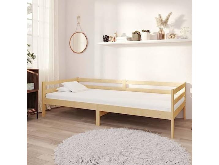 Massives Kiefernholz Gästebett mit Matratze Tagesbett 90x200 cm Weiß Tagesbett mit Matratze 90x200 cm Kiefer Massivholz Gästebett Schlafsofa mit Kaltschaum D25