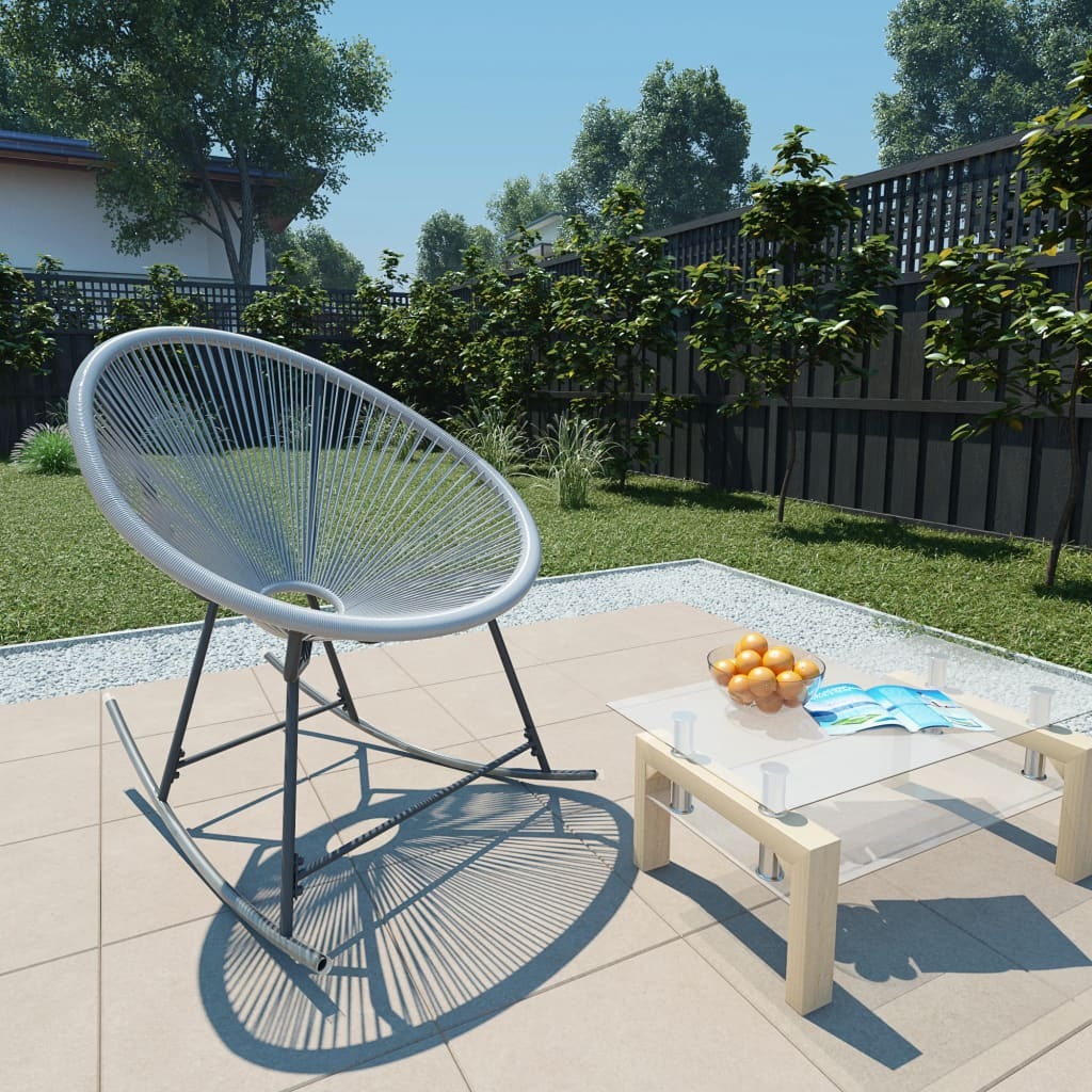 The Living Store Garten-Mond-Schaukelstuhl Grau Poly Rattan