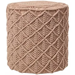 SITZPOUF Delilah rund, hellbraun im Makramee-Stil, 40/40/42 cm