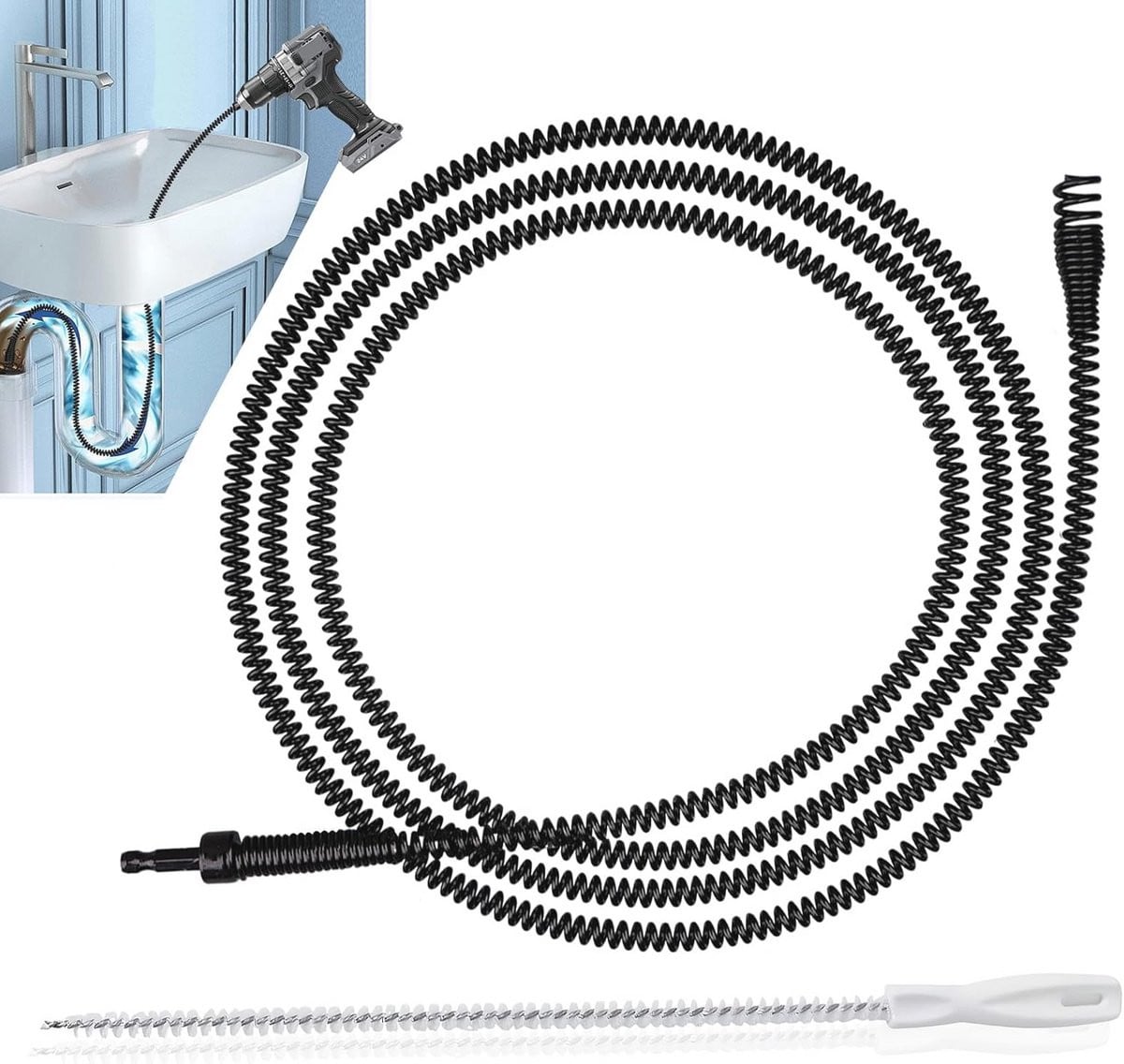 Pijpreinigingsspiraal 8 mm zwart - Afvoerborstel voor hardnekkige verstoppingen (3 m)