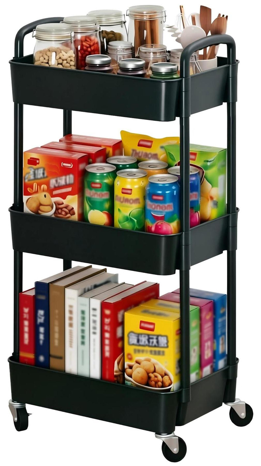 Multifunctionele opbergtrolley met 3 lagen en wielen