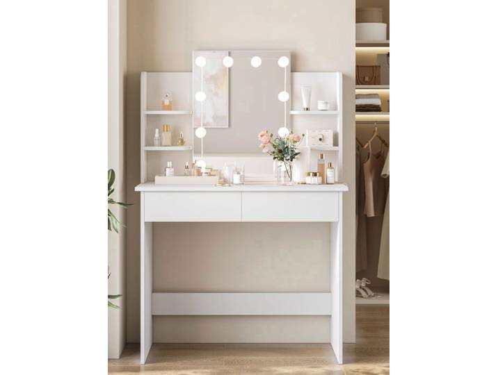 Coiffeuse Moderne - WOLTU Table de Maquillage - LED à Luminosité Réglable - Blanc W0ETT0040