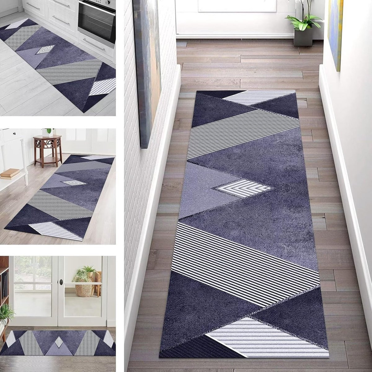 Antislip vloerkleed Gangloper runner met vintage patroon, machinewasbaar polyester