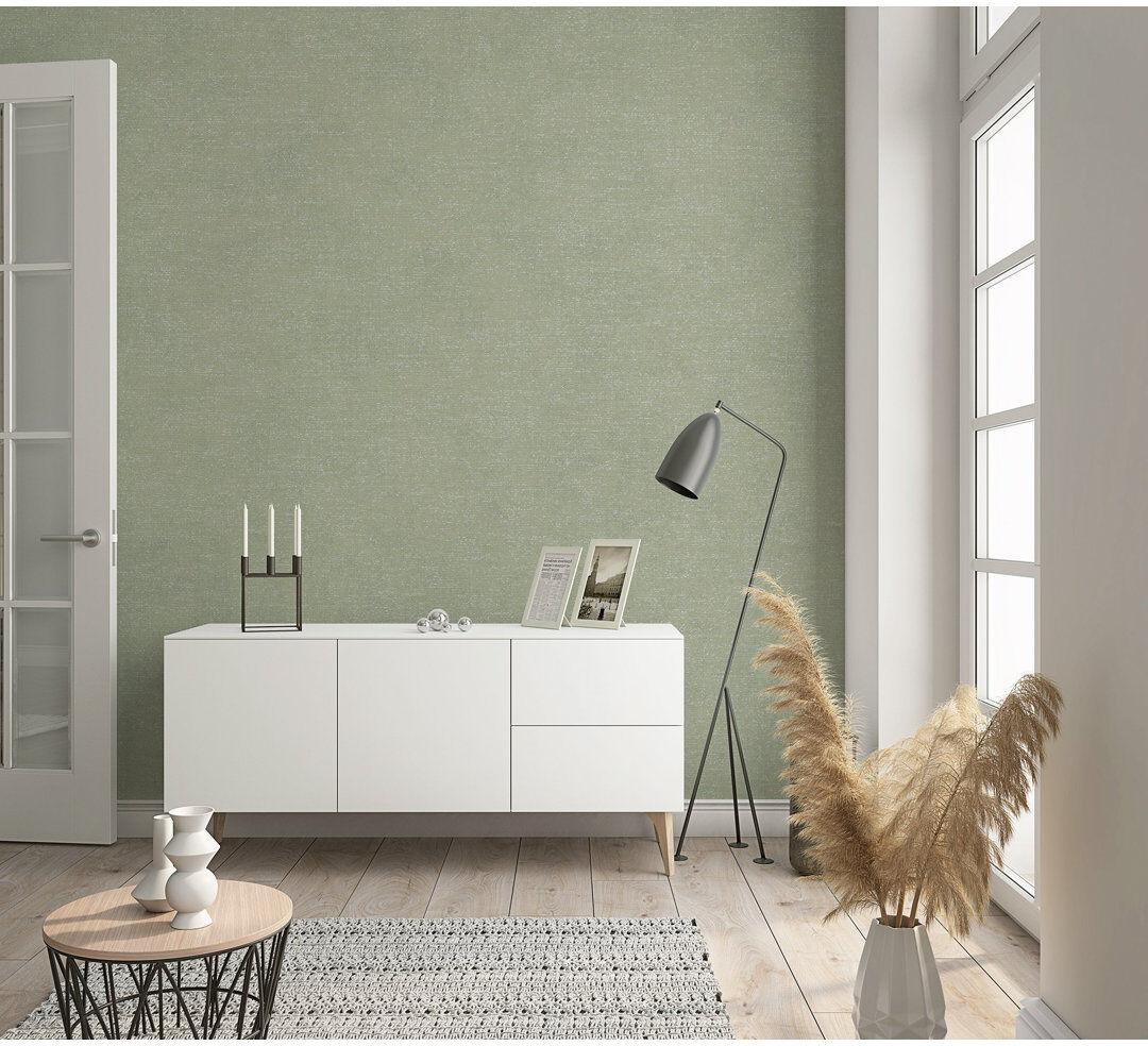 Marlow Home Co. Amogh Collection Shimmery Plain Texture 10.05m x 53cm Wallpaper Roll Green