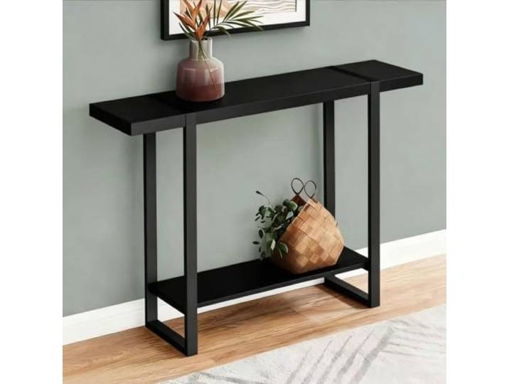 Konsolentisch Aus Massivholz Mit Zweistufigem Regal, Schmaler Flurtisch Moderner Sofatisch Hinter Dem Sofa Für Wohnzimmer Und Eingangsbereich(Black,100x80cm/39.4x31.5'')