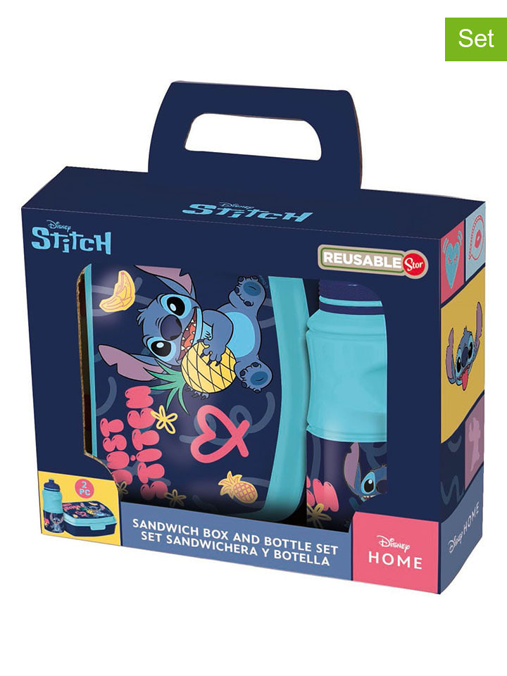 2tlg. Set: Lunchbox "Stitch" in Dunkelblau/ Hellblau - onesize