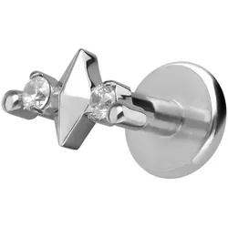 Titan Labret mit Innengewinde RAUTE + 2 KRISTALLE