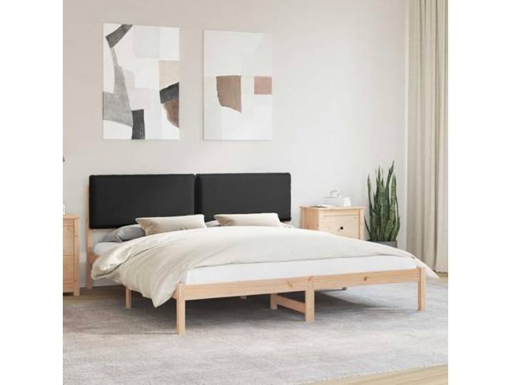 Gepolstertes Kopfteil Modernes Design Bettgestell Schwarz 200 x 200 cm Bettgestell mit gepolstertem Kopfteil Schwarz 200x200 cm Massivholz Lattenrost ohne Boxspring Modernes Design