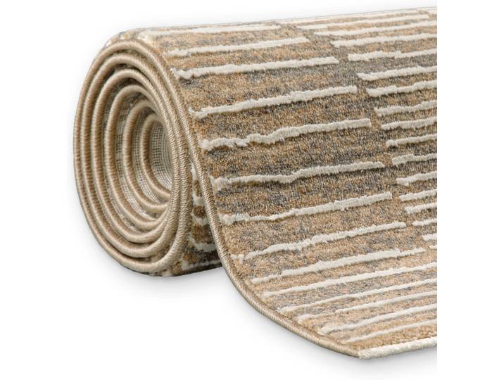 Teppich ESPRIT Raymond , beige (beige grau), B:80cm H:15mm L:150cm, Oberfläche: 100% Polyester, Teppiche, Teppich, Kurzflor, Streifendesign, Hoch-Tief-Effekt, waschbar, Jute-Rücken