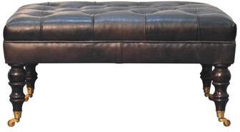 Artisan Furniture Buffalo Ash Black Leather Ottoman with Castor Legs