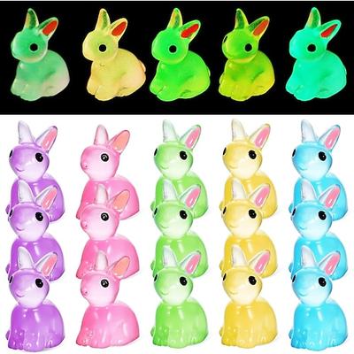 100 Stück Mini-Osterhasen aus Kunstharz, leuchtende Kaninchenfiguren, Miniaturtiere, Dekoration für Mikro-Feengärten, Ostereierfüllung, Gastgeschenke
