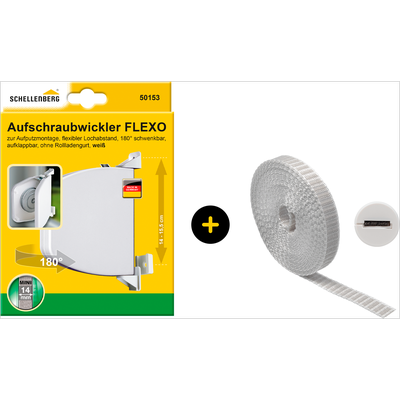 Aufputz-Gurtwickler SCHELLENBERG "Flexo Rollladensystem Mini, inkl. Gurt grau und Gurtführung", grau, 1 Stk., Gurtwickler, Aufschraubwickler aufklappbar, höhenverstellbar, 180 schwenkbar weiß