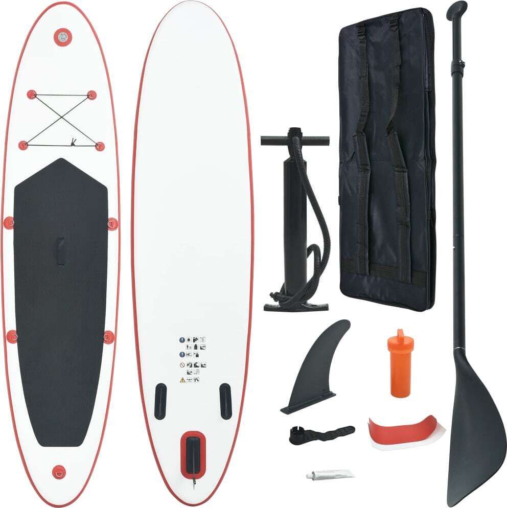 Stand Up Paddle Surfboard SUP Aufblasbar Rot und Weiß