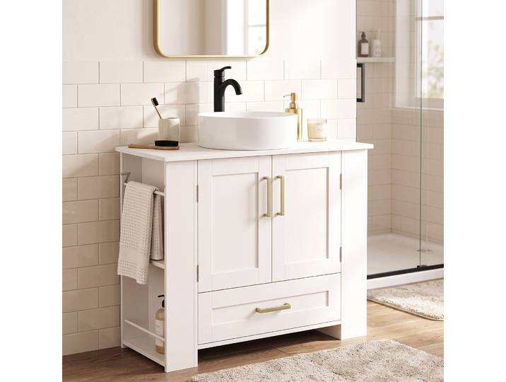 HOMCOM Meuble Sous-Lavabo Découpe U, Compartiments et Tiroir