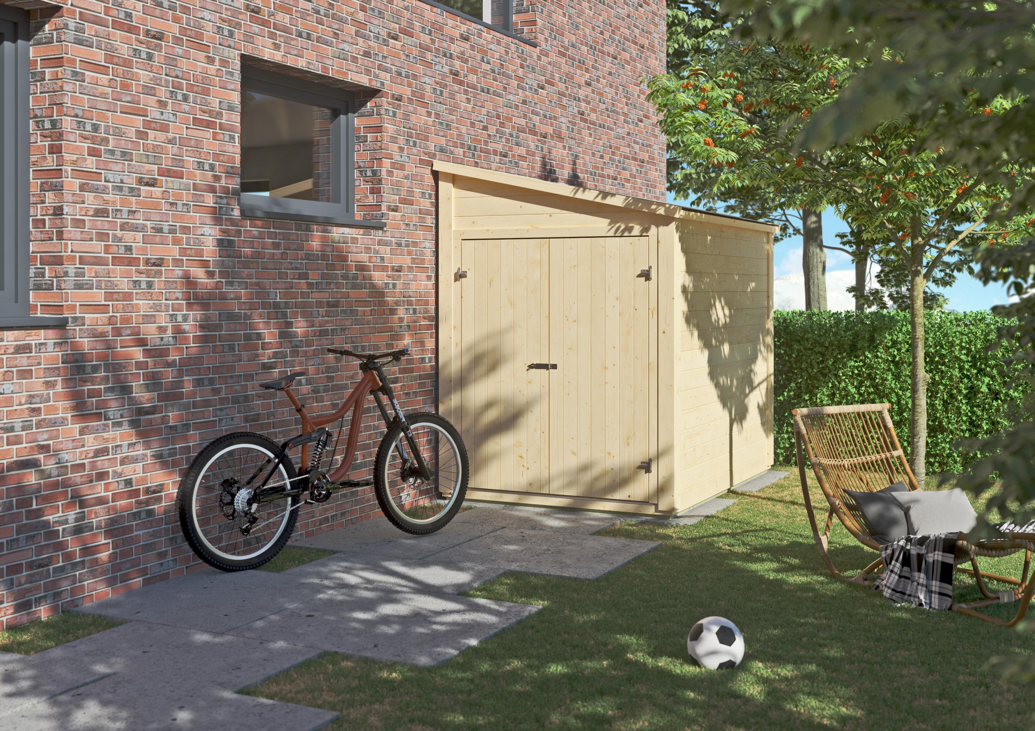 Gerätehaus Lyme 1,50x2,10 m mit Doppeltür, 19 mm Wandprofilstärke, ohne Boden