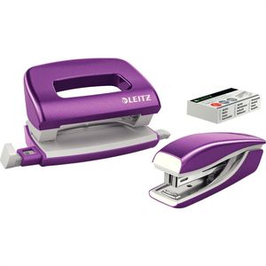 Leitz Locher 5561-20-62, NeXXt WOW Mini, violett, Bürolocher inkl. Heftgerät, Stanzleistung 10 Blatt