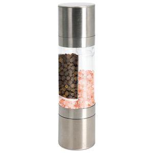 Böttcher-AG Gewürzmühle Premium Höhe 20,3 cm, 2 in 1-Behälter, Edelstahl / Kunststoff, silber / transparent, Keramikmahlwerk