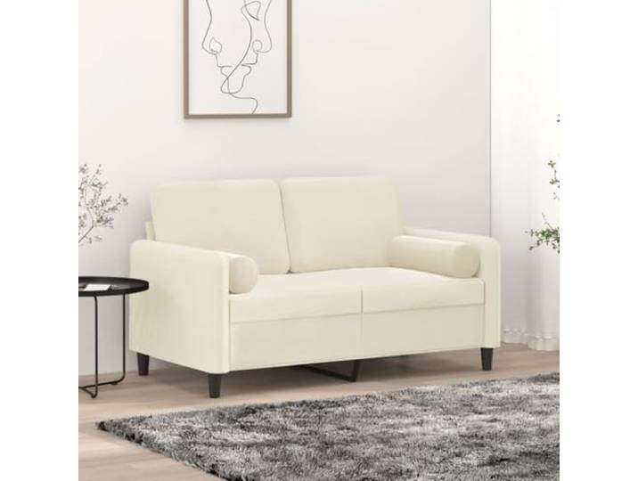 HEFZGDB Modernes 2-Sitzer Sofa 120 cm Creme Samt mit Zierkissen – Weiches Velours Polster, Robustes Metallgestell, Abnehmbare Bezüge, Bequeme Sitzfläche für Wohnzimmer und Entspannung