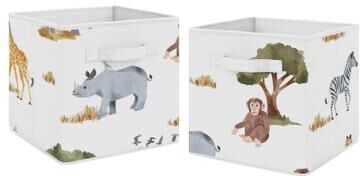 Sweet Jojo Designs Jungle Animal Foldable Fabric Storage Bins Hunter Green Grey Black and White Safari Elephant Giraffe Lion Monkey Leopard Cheetah