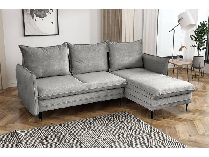Ecksofa Fulis mit Schlaffunktion Grau Microfaser Vala 235 x 100 x 170cm Longchair beidseitig montierbar Modern