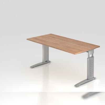 PROREGAL Schreibtisch Mauri | Nussbaum | Silber Gestell | BxT 160x80cm | Arbeitshöhe 68-86cm | höhenjustierbar, 2cm Raster | C-Fuß-Gestell