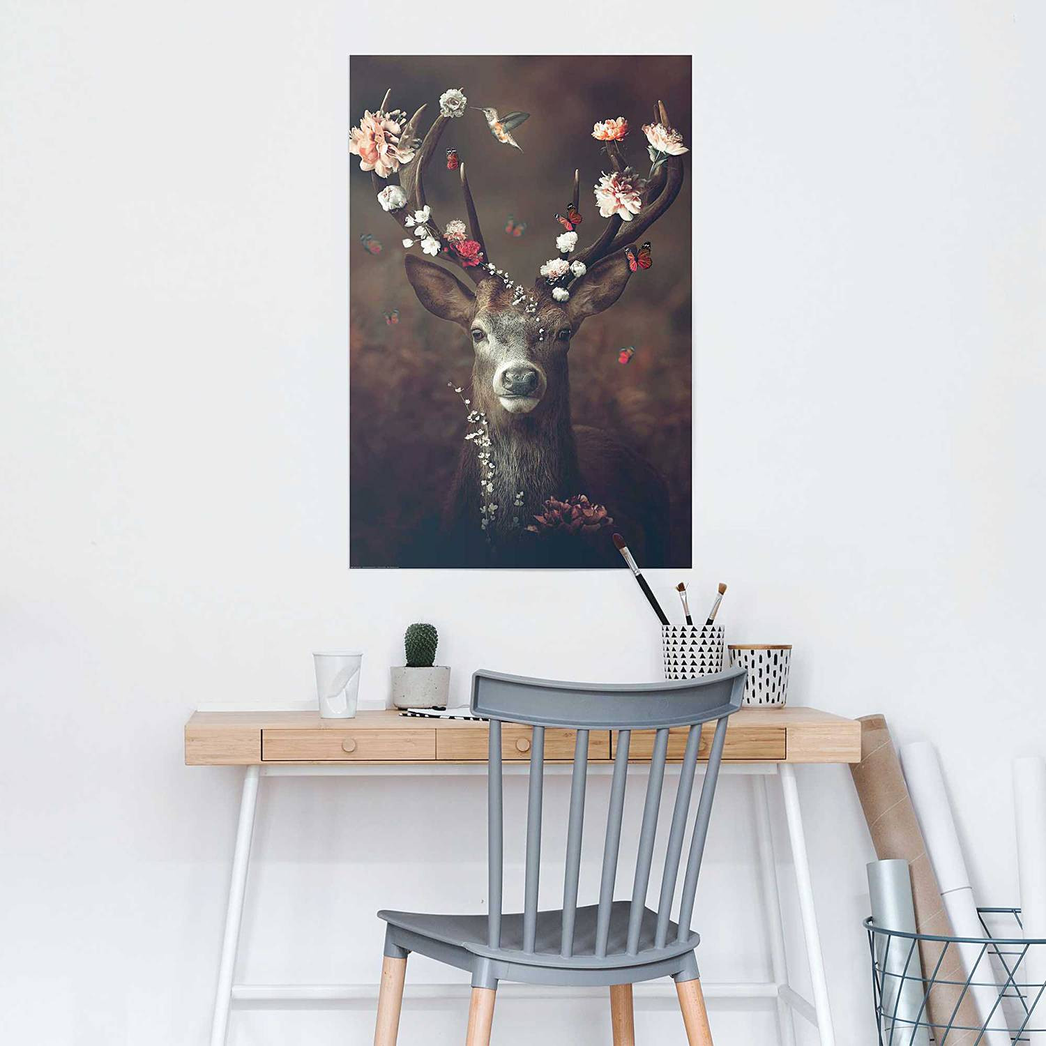 home24 Poster Hert, Bruin, Papier, 61 x 92 cm