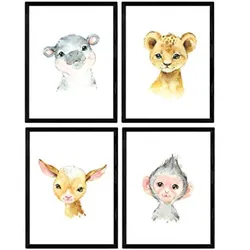 POSTER Set mit 4 Mono Leon Hipopotamo und Ziege A4 Rahmenlos