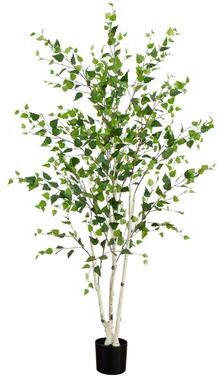 Nearly Natural 7' Artificial Birch Tree with Real Touch Leaves - Green
