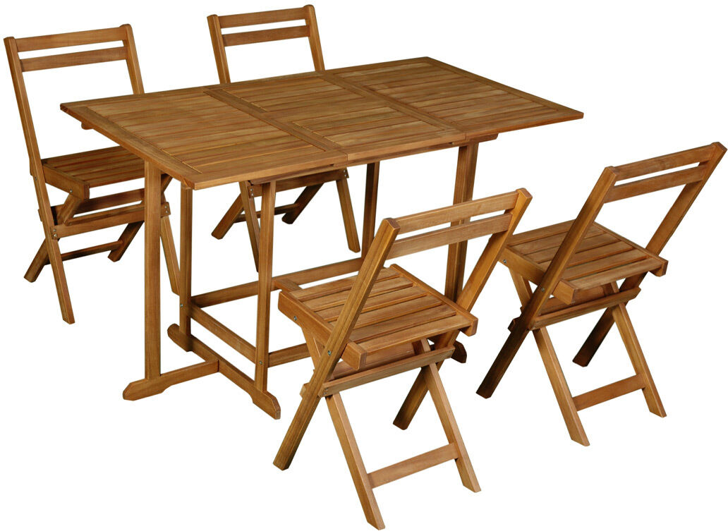 Miliboo Set mit einem ausziehbaren Tisch mit Stauraum und 4 Klappstühlen aus Massivholz CARMEN