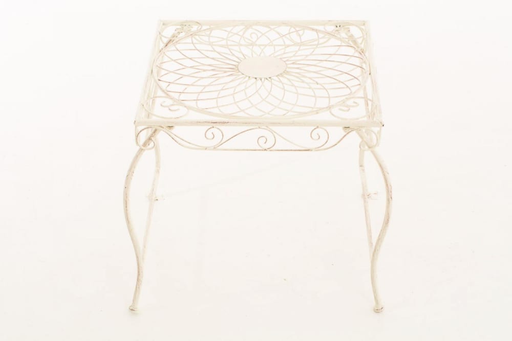 CLP Table de jardin carrée résistante en métal Crème antique Beige 45x46x49cm