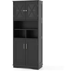 Helloshop26 - Badezimmerschrank 60 x 30 x 145 cm 2er-Set praktischer offener Schränke moderner Stil schwarzes MDF 20_0010277