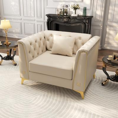 "GDFStudio - 40.1"" Faux Leather 1-Seater Chesterfield Modular Sofa Chair with Metal Trim & Pillow"