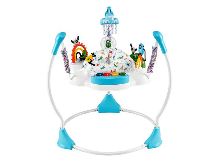 Activiteitencentrum voor Baby's Springstoeltje en Wipstoeltje met 6 Interactieve Speeltjes in 3 Standen Verstelbaar en 360° Draaibaar Speelblad-Blauw