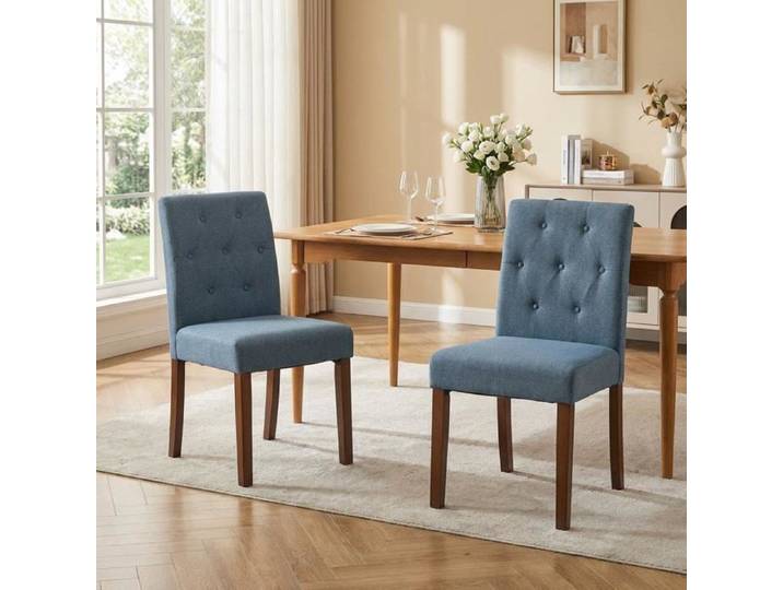 Chaises de salle à manger - LUNSY - Design moderne - Capitonnage en losange - Lin respirant - Dossier haut ergonomique