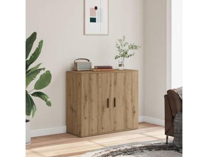 RJPLMFV Anrichte Eiche, 80 x 33 x 70 cm, Holz Wohnzimmermöbel mit Türen, Aufbewahrungsfächern, Wandbefestigung inklusive