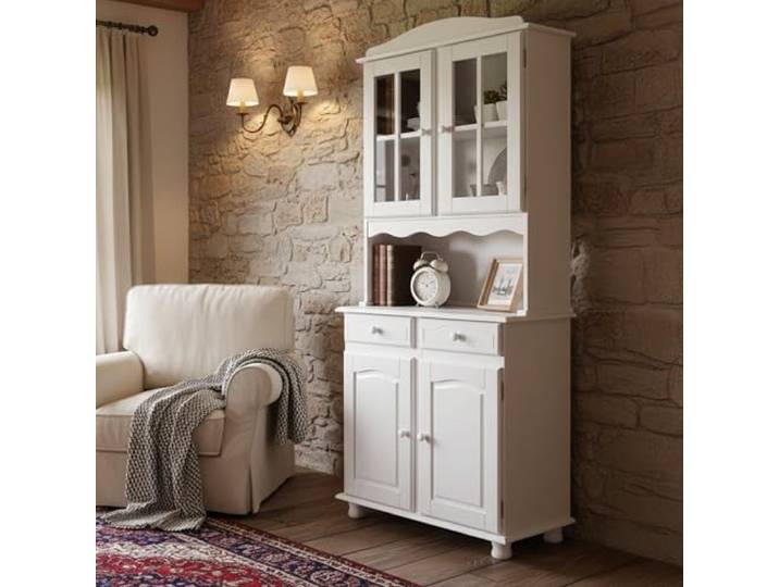 Dmora Sideboard mit Türen und Zwei Schubladen, Farbe: Weiß, 88 x 198 x 32 cm