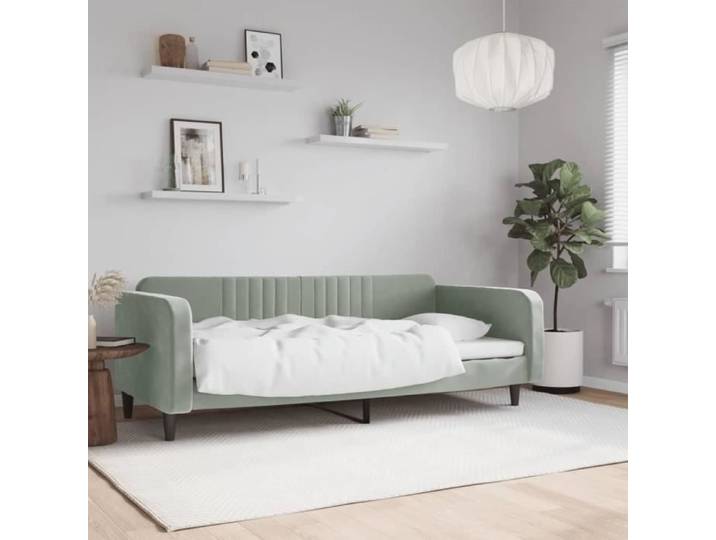 Lit de repos gris clair 90x190 cm velours 354099