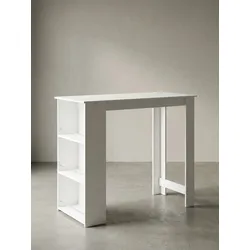 Bartisch mit Regal, Holzplatte und Metallgestell für Küche oder Bar, Weiß 60x120x107 cm