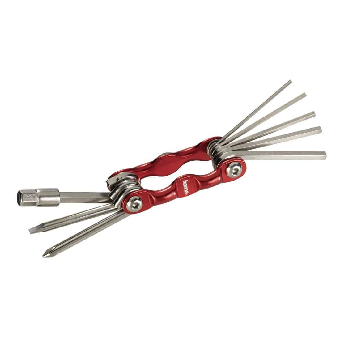 Hama 00178128 Fahrrad-Mini-Faltwerkzeug 9-teilig Metallisch,Rot