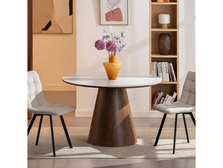 Esstisch ROND Ø 120cm Braun/Marmor Weiß Dekor