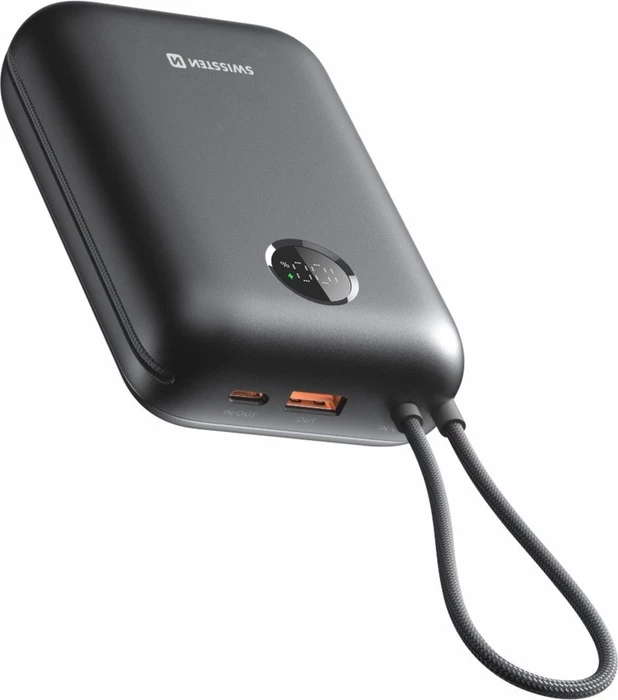 Swissten Voltbox 35W 30000 mAh mit integriertem USB-C und Lightning Kabel schwarz