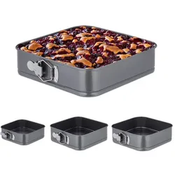 Relaxdays Springform 4er Set quadratisch Anthrazit,Silber