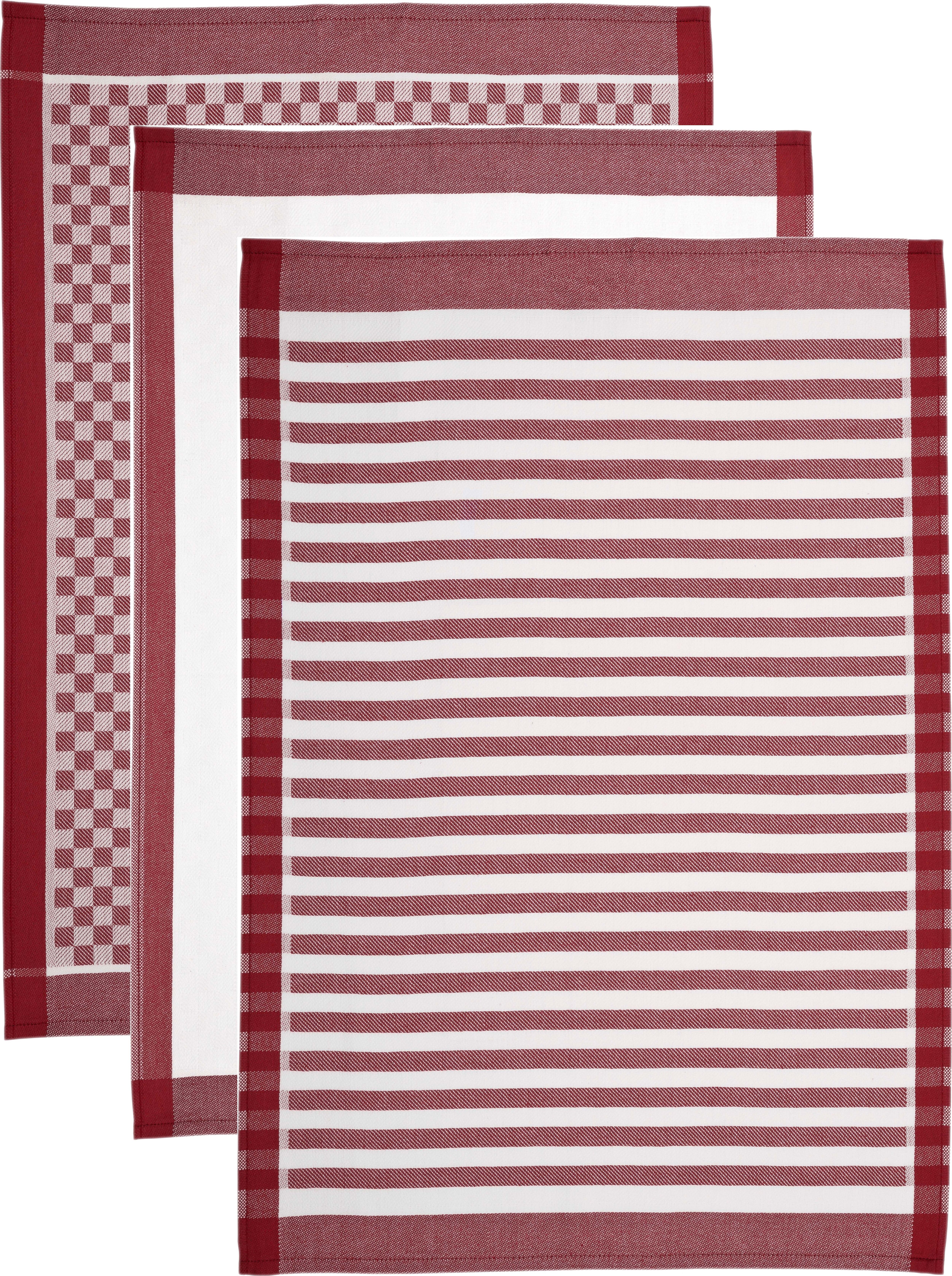 Geschirrtuch ROSS "SUPERIOR", rot (weinrot, weiß), B:50cm H:0,5cm L:70cm, 100% Baumwolle, Geschirrtücher, Geschirrtuch weinrot, weiß 3 Stk., 100 % Baumwolle
