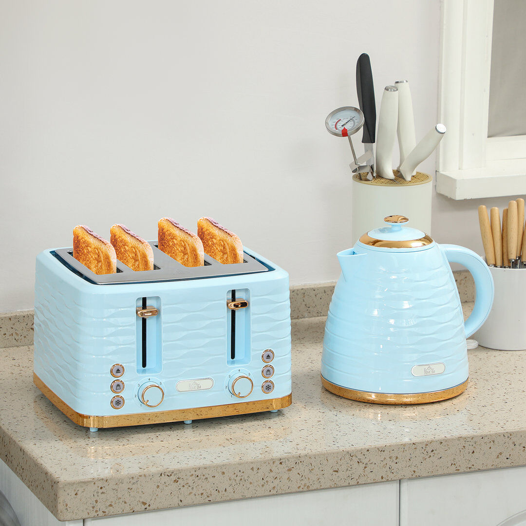HOMCOM Kettle and Toaster Set 1.7L Kettle & 4 Slice Toaster Blue 4 - Slice