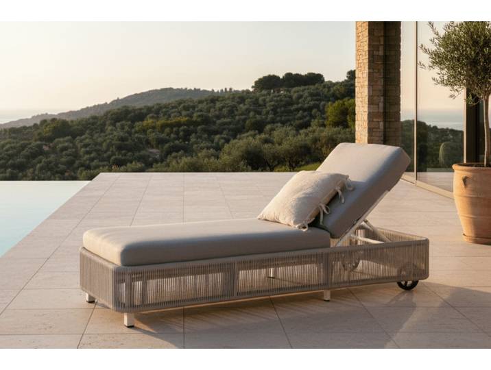 Garten Sonnenliege Mila - aus Polyester-Metall - Grau-Weiß - Luxusbetten24